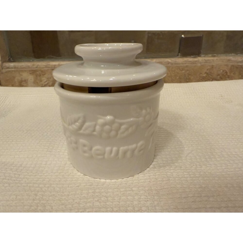 White Ceramic Beurre Butter Crock with Lid